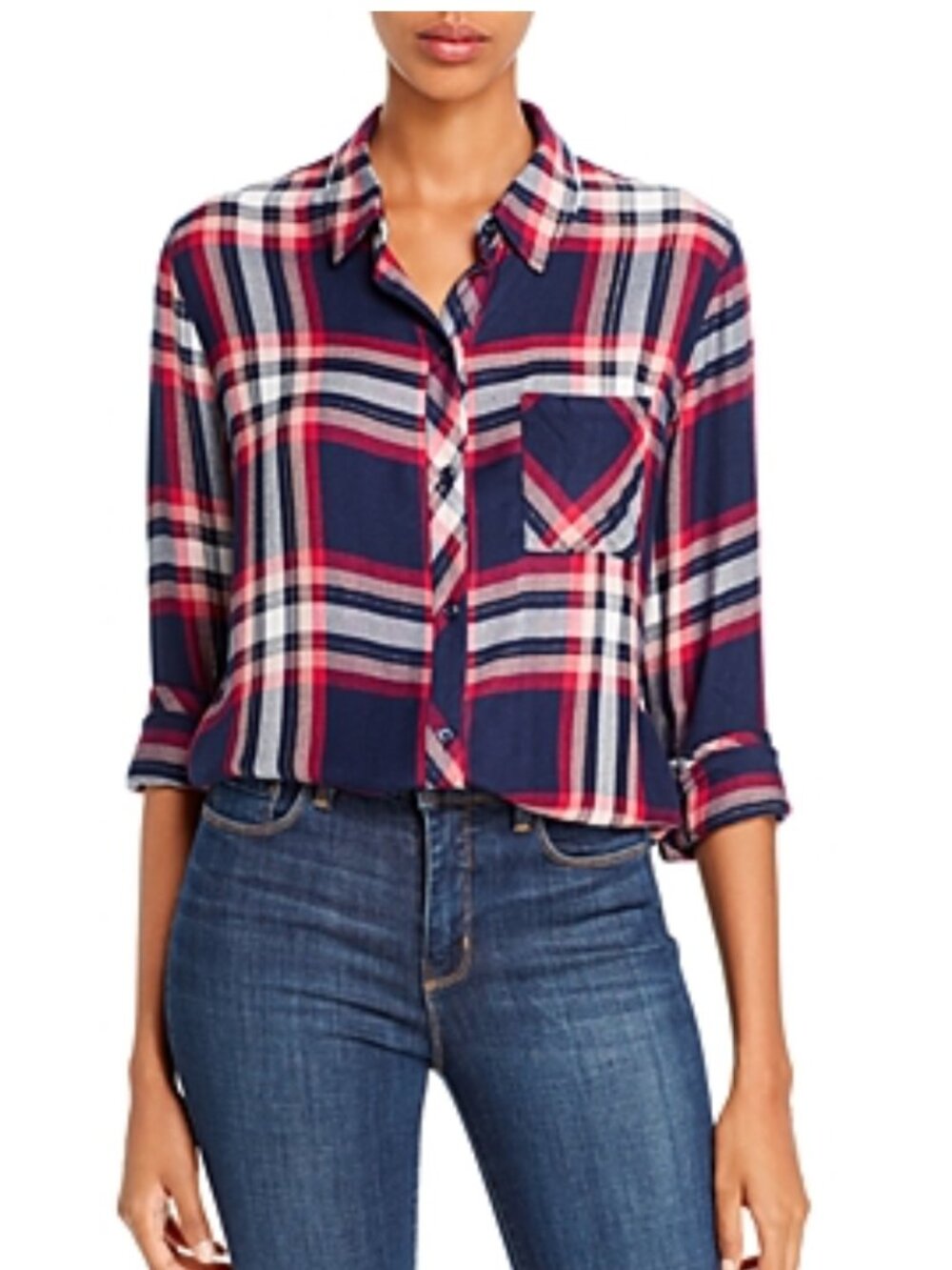 Rails Hunter Fuchsia Pink Navy Metallic Plaid Button Down Shirt Size S